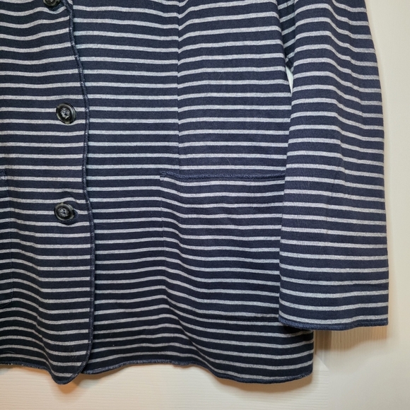 J. Jill Single Breasted Navy Striped Cotton Blend Blazer Jacket Size L - Picture 5 of 10
